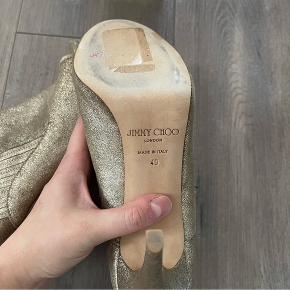 Jimmy Choo Brenna Champagne Gold Metallic Peep Toe Ankle Booties - Picture 8 of 9